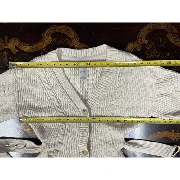 Anthropologie Maeve Cream Cableknit Peplum Belted Cardigan Cozy Career Classic M - Picture 7 of 12